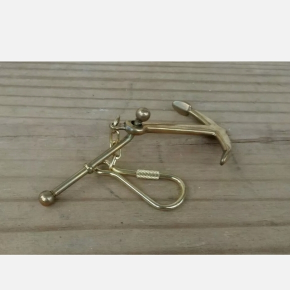 VTG SOLID BRASS SHIPS ANCHOR KEY RING HANDMADE USA - Picture 3 of 6